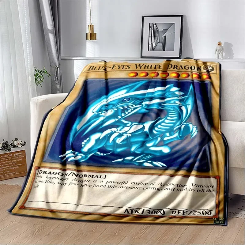 Anime Yu Gi Oh Card Flannel Warm Blanket Blue Eyes White Dragon Anime Cartoon Soft Plush Blanket Bedroom Bedspread Home Decor