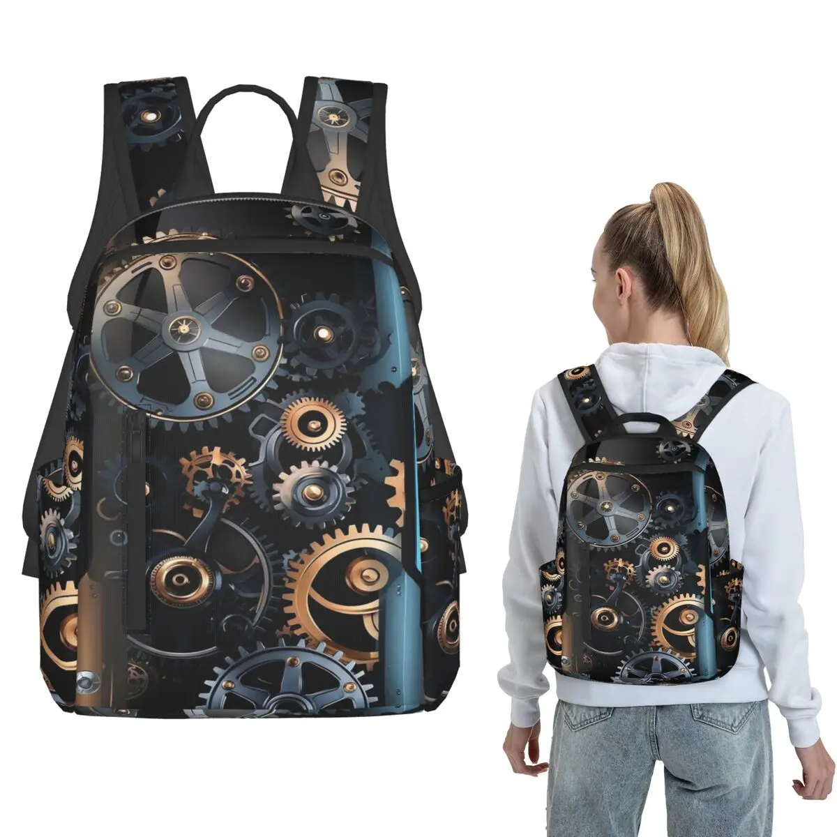 Mechanical Machine Gears Steampunk Style Backpack Large Capacity Boys Girls BookBag School Bag Shoulder Bags for Men Women