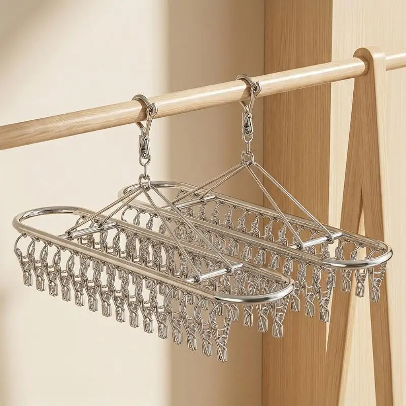 Stainless Steel Laundry Drying Rack 10/20/30 Windproof Clips Rustproof Design For Balcony Bathroom Hanging Clothes