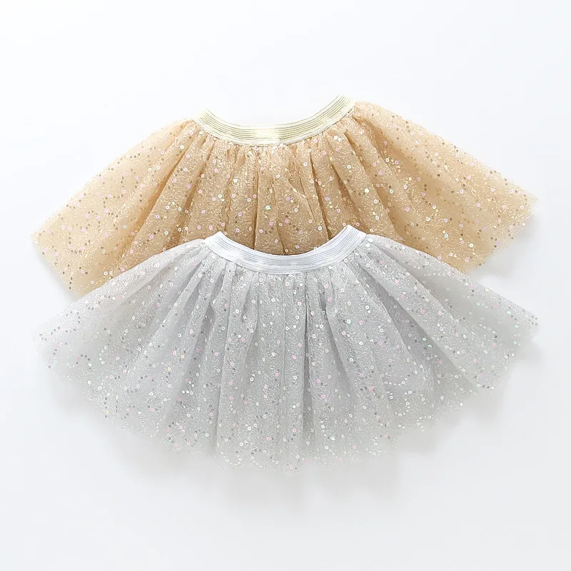 DE PEACH New Summer Baby Girls Tutu Skirt Children Sequin Tulle Princess Birthday Dance Performance Skirts Kids Cute Party Skirt