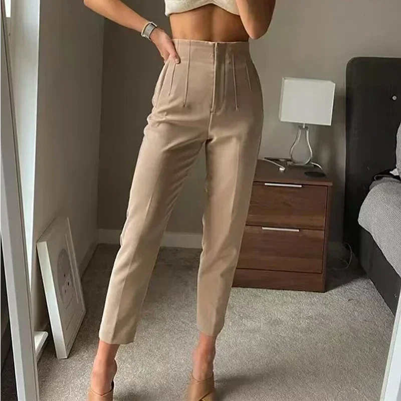 Ladies Pants Office Wear Black Pink White Pants for Women Fashion High waist Formal Pants Office outfits Pencil Trousers