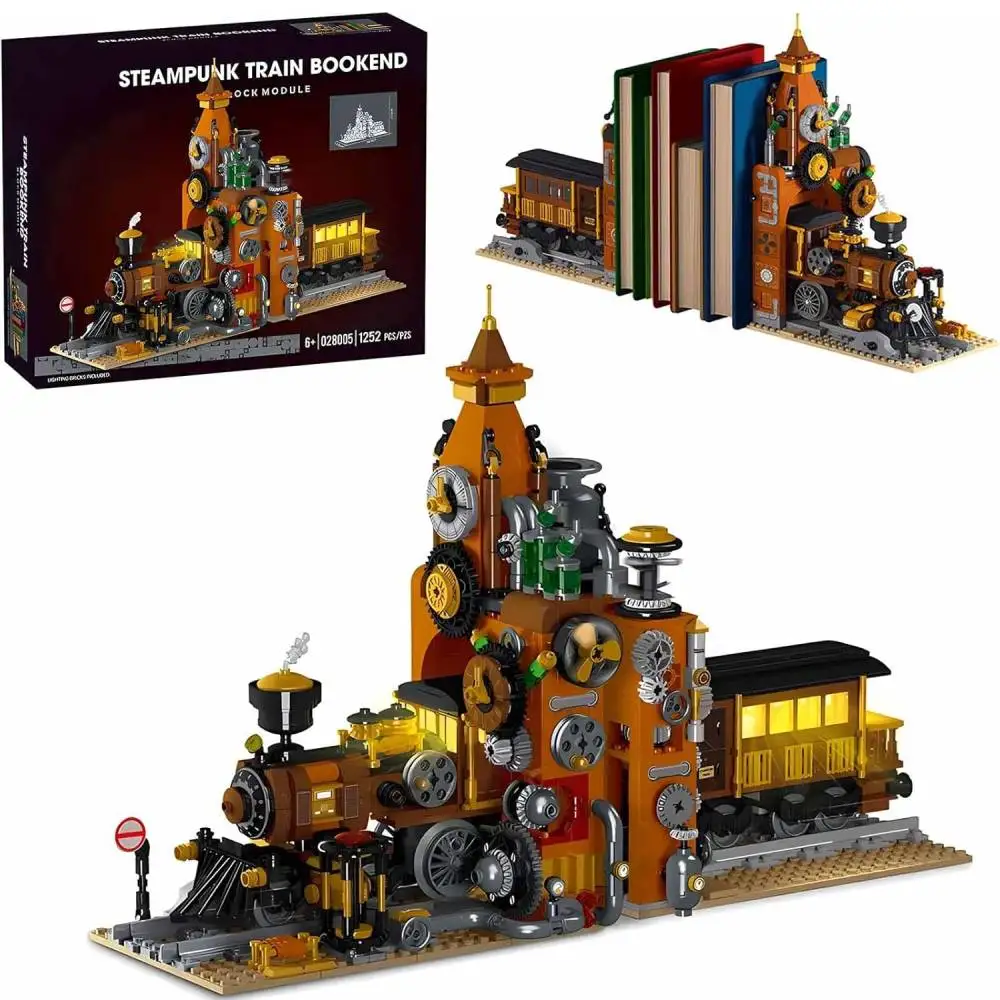 Retro Dampfzug Gebäude Set bauen und Display Steampunk Zug Buchs tützen Modell praktische Geschenk