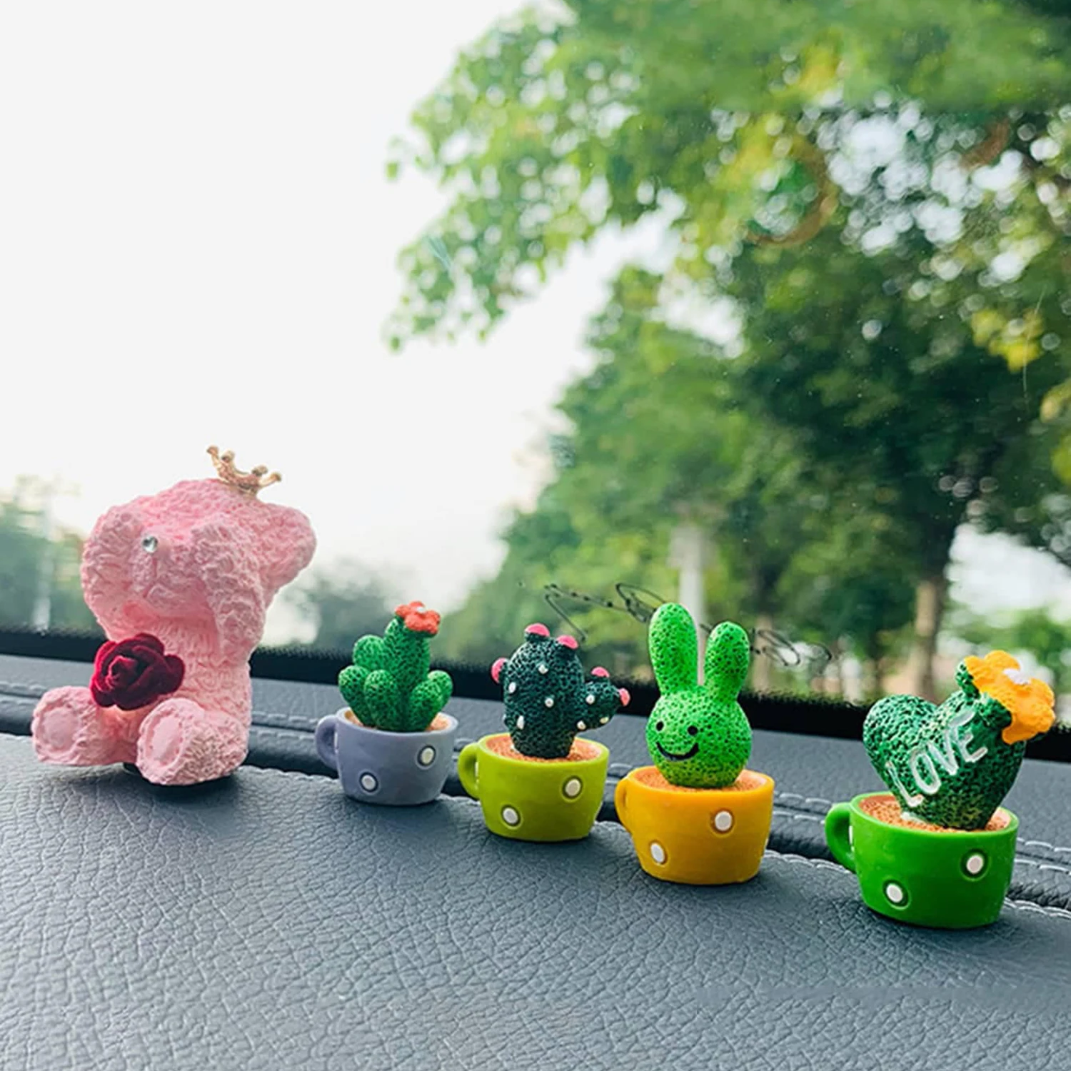 4pc/set Mini Simulation Succulent Cactus Resin Crafts Home Desktop Car Interior Decorative Ornaments