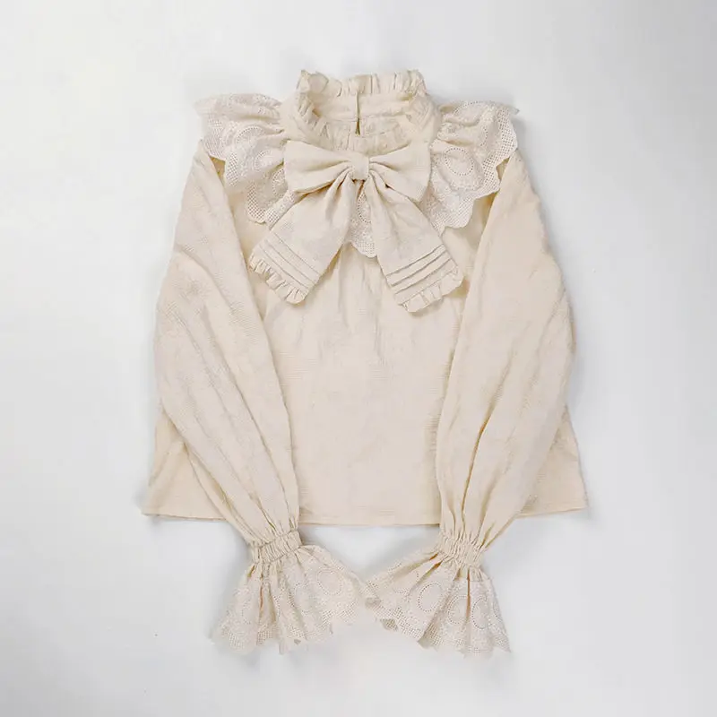 اليابانية Kawaii لوليتا القوس قميص المرأة Y2k خمر JK الكشكشة المرأة البلوزات 2025 موضة فضفاضة جديدة Blusas De Mujer #4