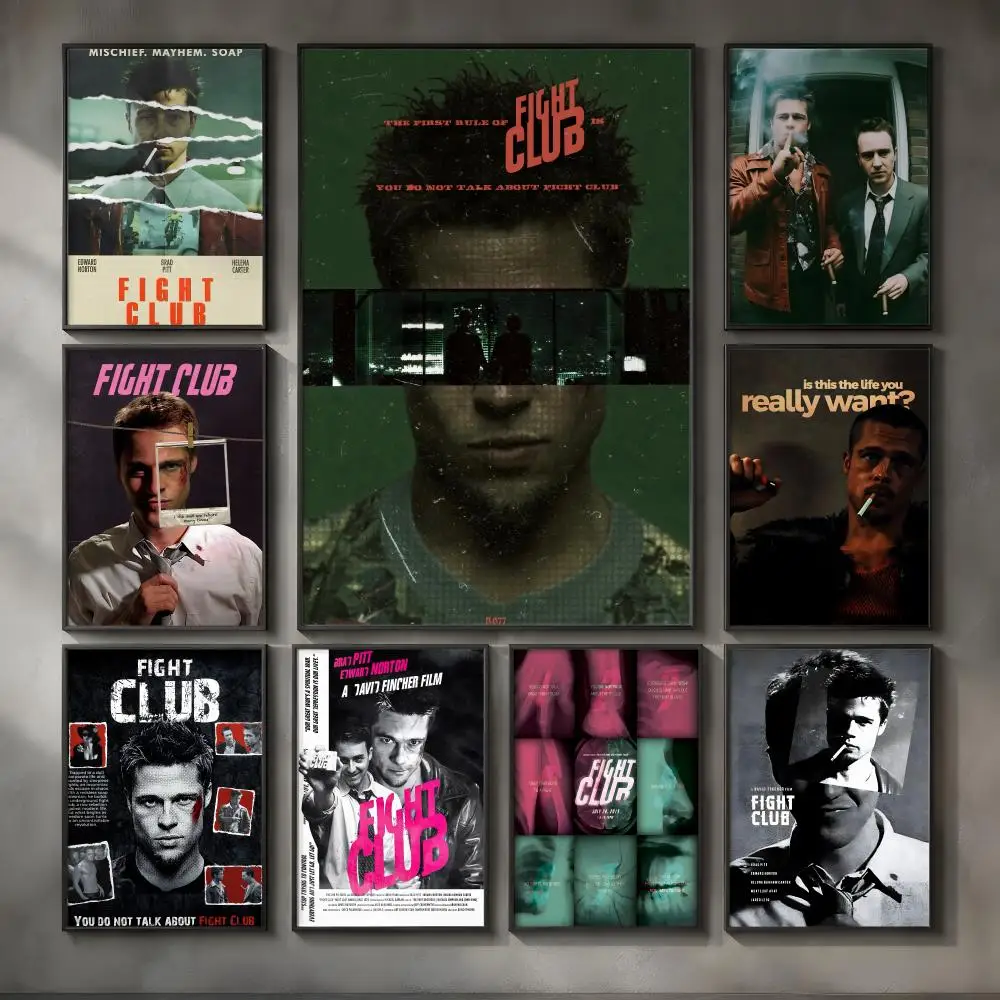 Movie F-Fight Club-b Poster Vintage Self Adhesive PP Wall Art for Living Room Bar Bedroom Home Decor Gift