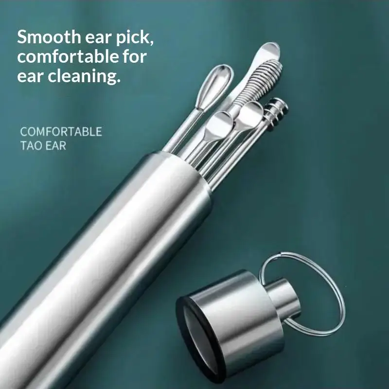 【WA】6Pcs Ear Cleaning Ear Picking Earpick Set Convenient Portable Stainless Steel Ear Pick Tool Household For Adults
