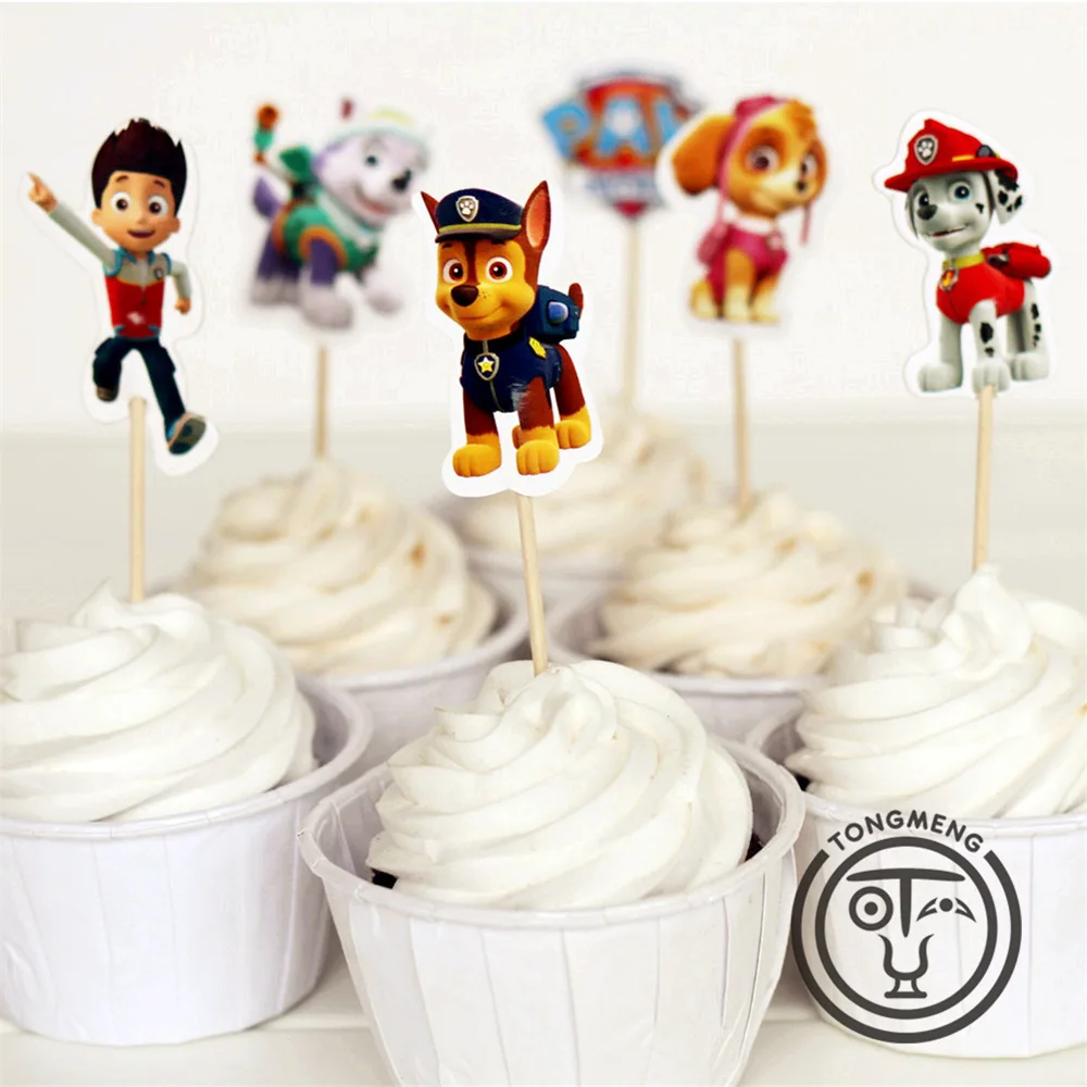 24 stücke Paw Patrol Geburtstag Party Dekoration Welpen Patrol Kuchen Karte Obst Plug-in Geburtstag Party Liefert Spielzeug für Kinder