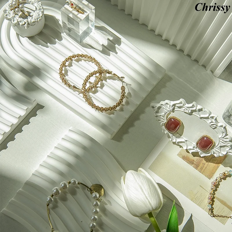 Nordic Ins Style Wave Pattern Gypsum Tray, Minimalist Display for Earrings Rings, Photography Prop & Background Decor