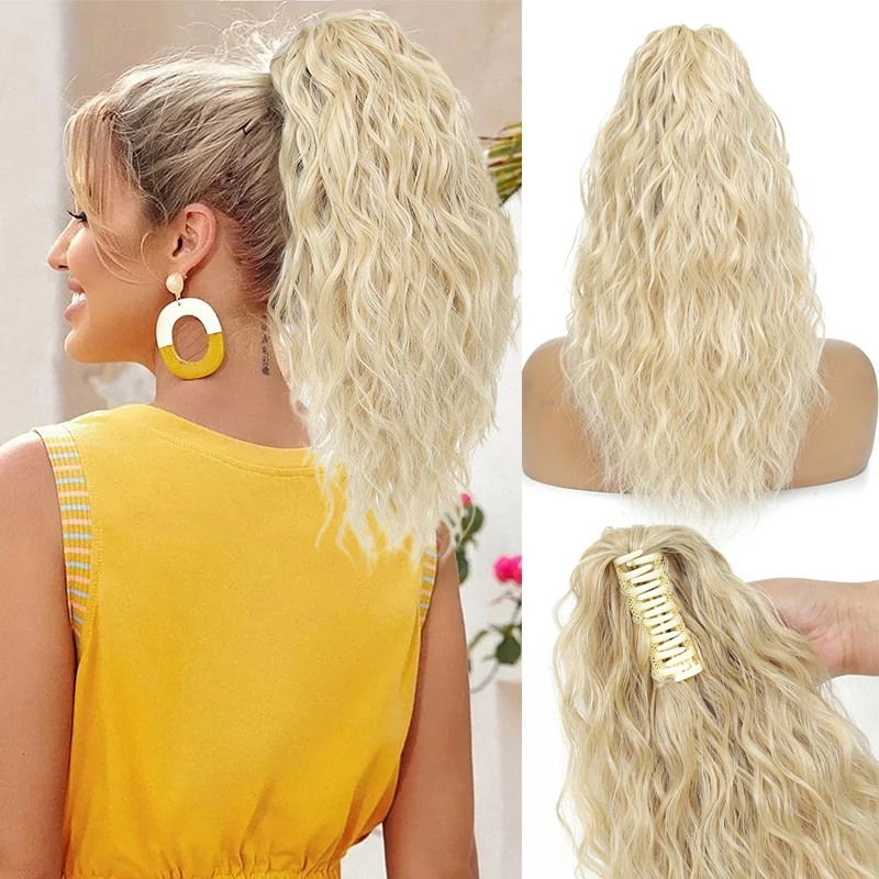 14 Inch Water Wavy Claw Clip Ponytail Extensions Short Curly Wavy Claw Clip in Ponytail Synthetic Clip Fake Pony tails for Women
