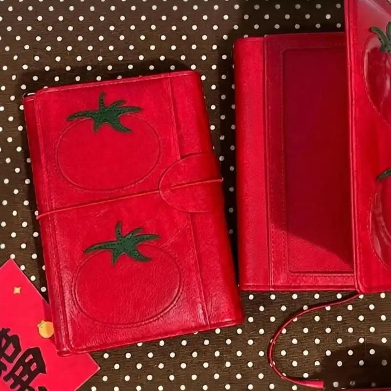 A6 Red Tomato Three Fold Loose Leaf Notebook PU Binder Photocards Collect Book Diary Agenda Planner Stationery