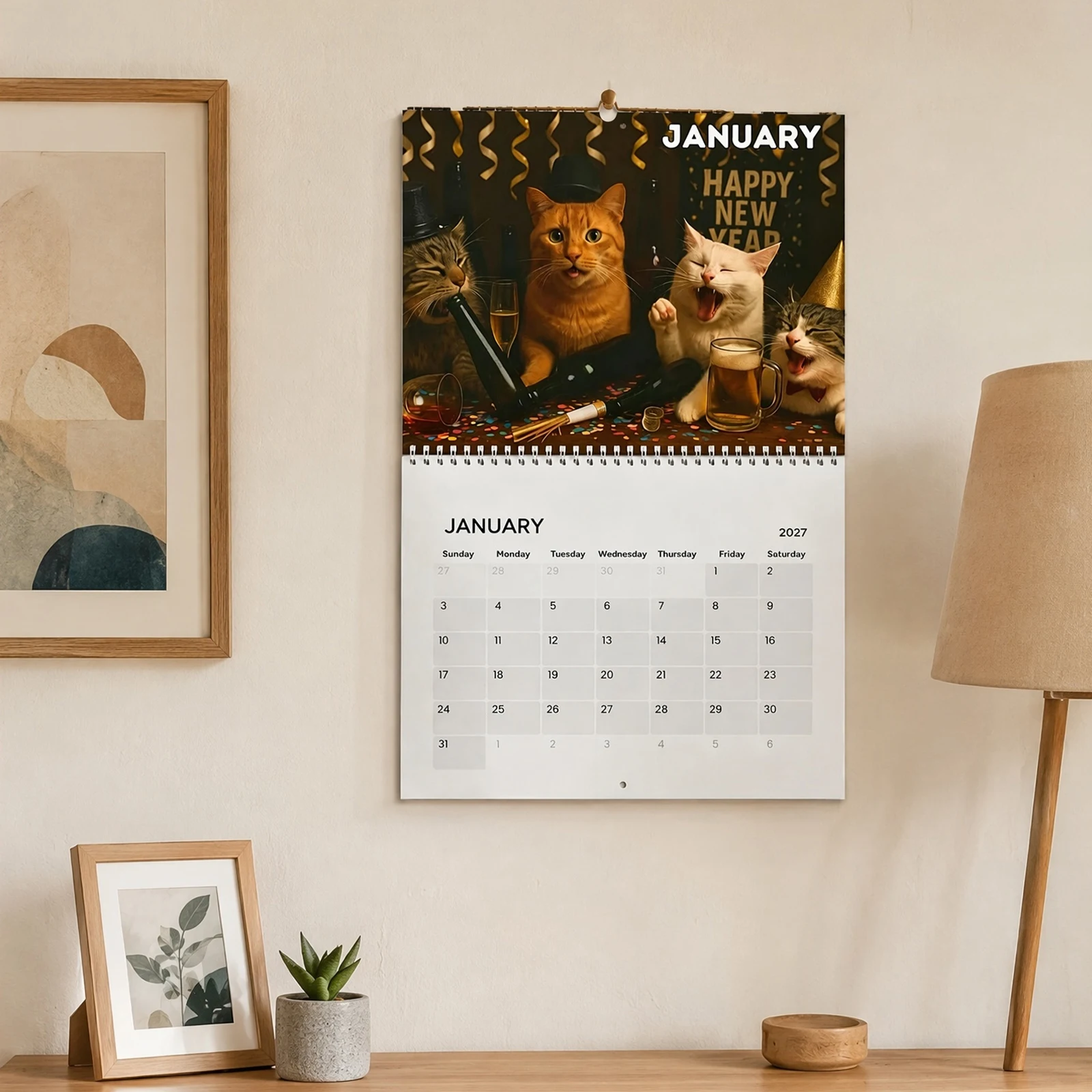 2027 Funny Cat Wall Calendar Monthly Planner Humorous Cat Illustrations Thick Paper Cat Lover