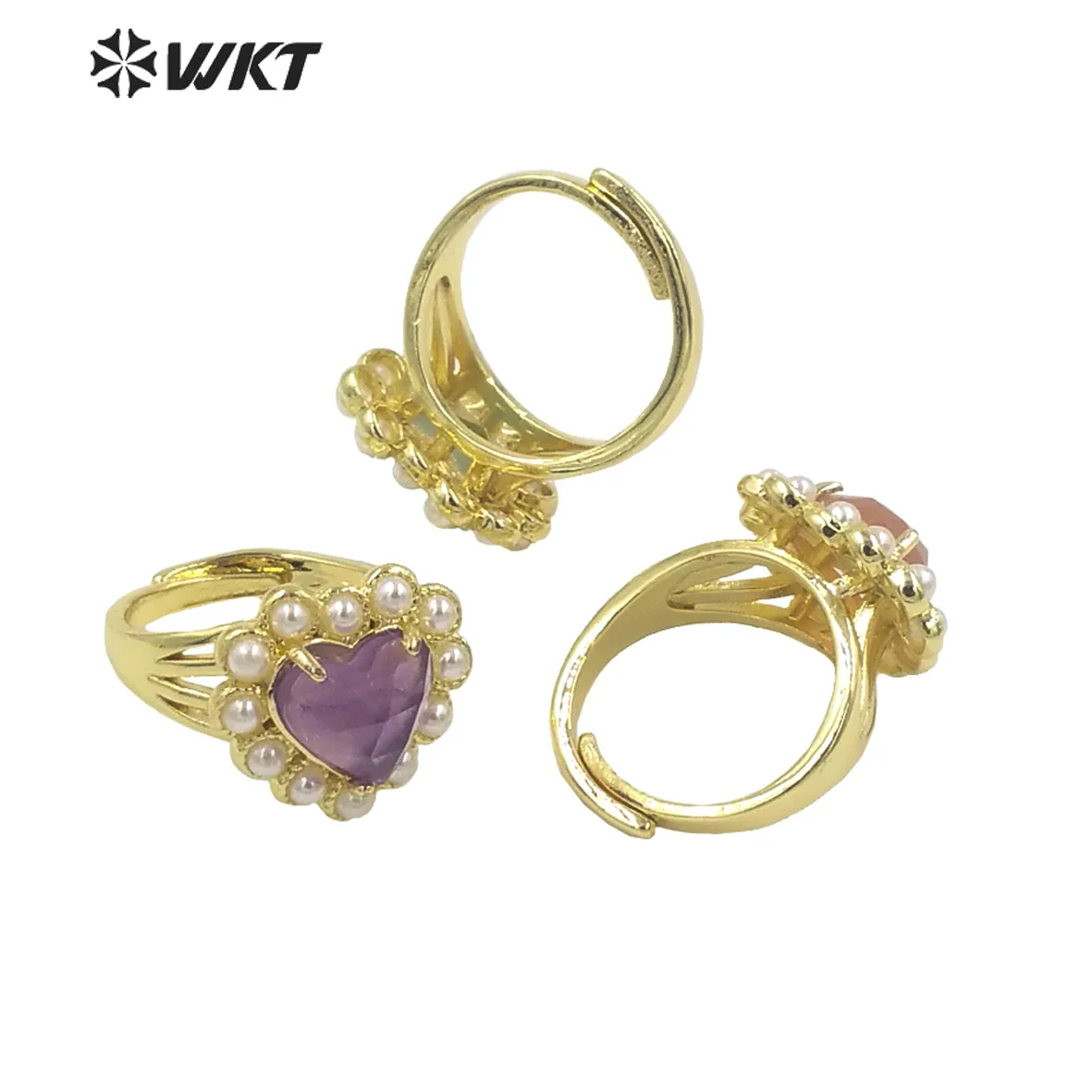 WT-MPR080 Hot Selling Gemstone Amethyst Crystal Colored Stone Lovely Heart Shape Rings For Girls Birthday Special Gift