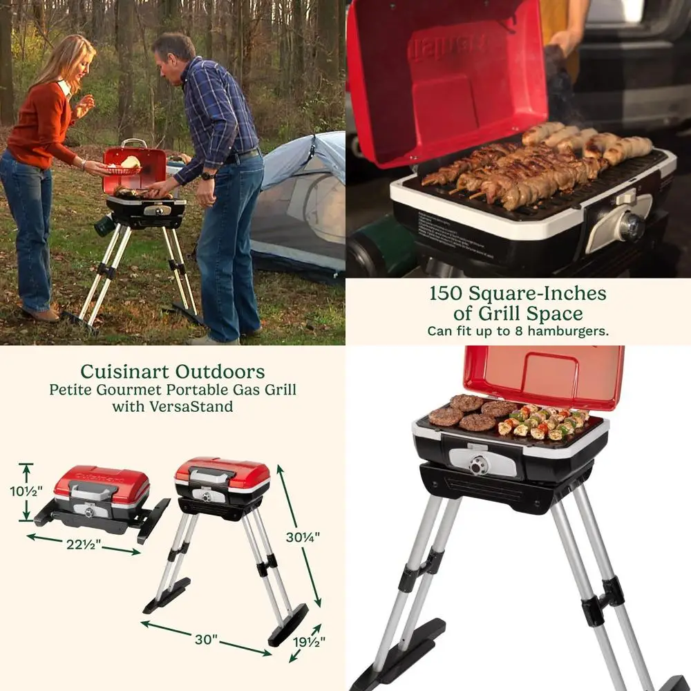 

Compact Propane Gas Grill with VersaStand, 150 Sq. In. Cooking Area, 5,500 BTU Burner, Ideal for Camping and BBQ