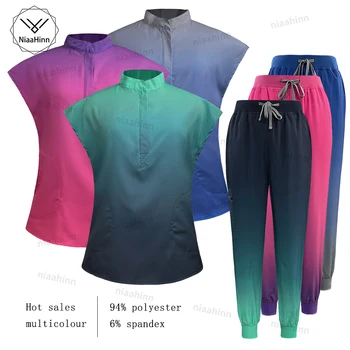 באיכות גבוהה מרפא רופא אחות רופא עבודה קלינית יוניסקס מדים אסתטי קצרים שרוולים העליון + מכנסיים סט