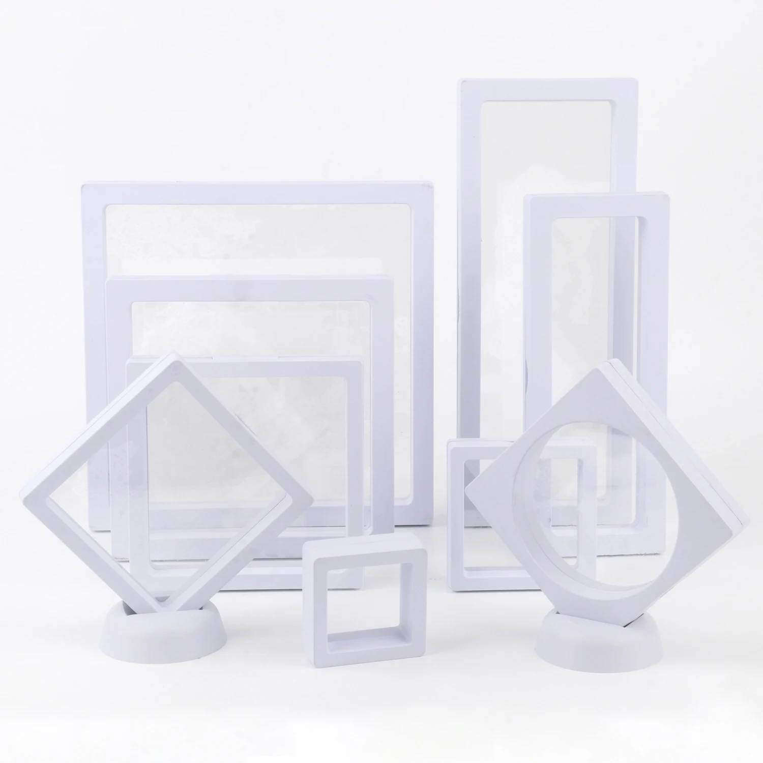 1Pcs White 3D Floating Display Case Stands Holder Plastic Suspension Storage for Pendant Necklace Bracelet Ring Jewelry Case