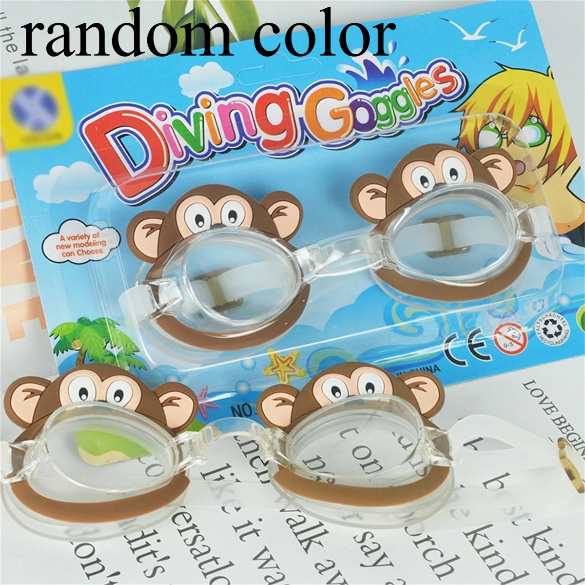 

1PC cartoon children's swimming goggles for boys, girls, and babies, waterproof and anti fog high-definition