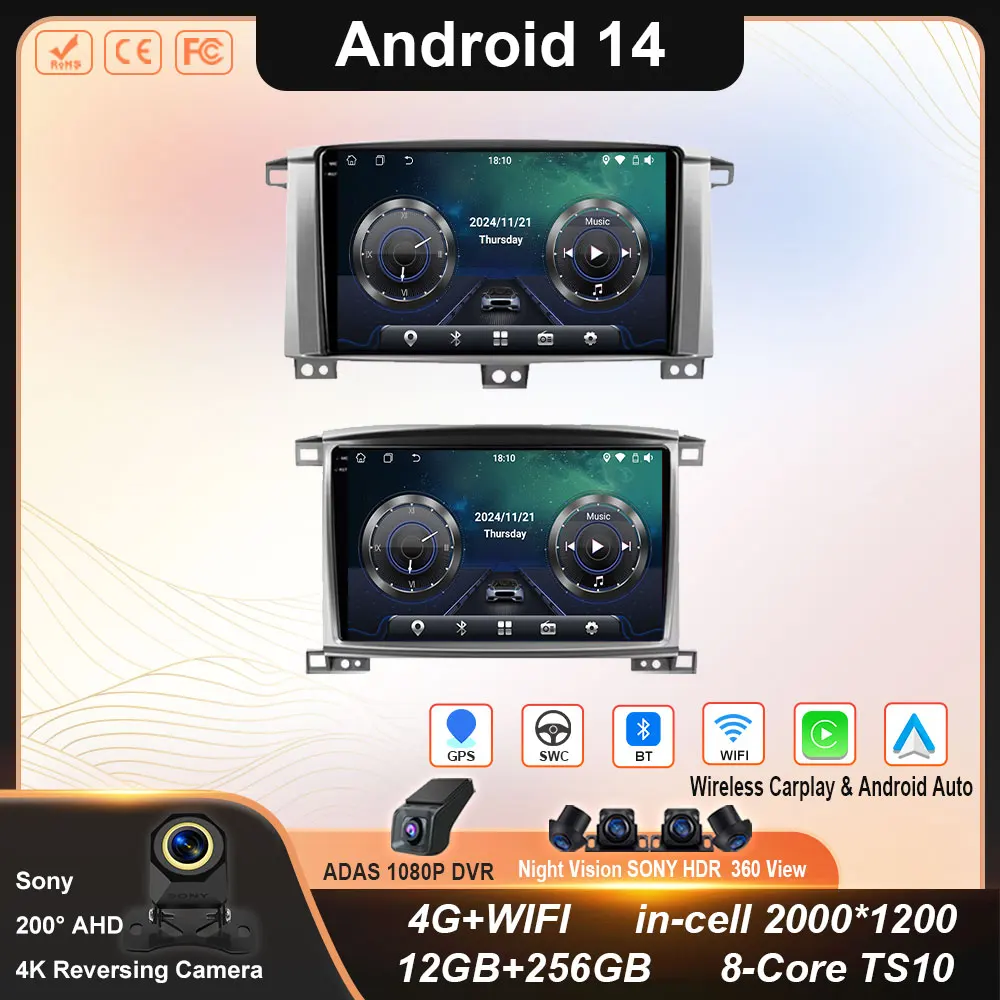 

For Toyota LC100 Land Cruiser 100 LC 100 2002 2003 - 2007 Car Radio Android GPS Navigation 2K Screen 8Core DSP Multimedia Player