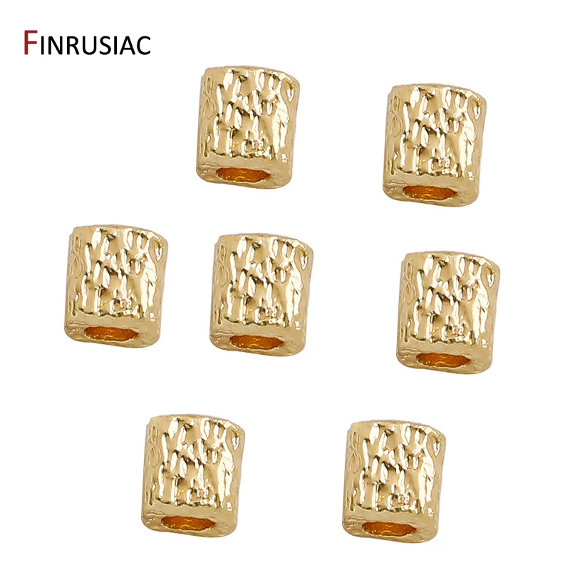 4MM 14K Gold Plated Brass Textured Square Cube Beads Metal Spacer Beads For DIY Bracelets Necklace Jewelry Making Accessories