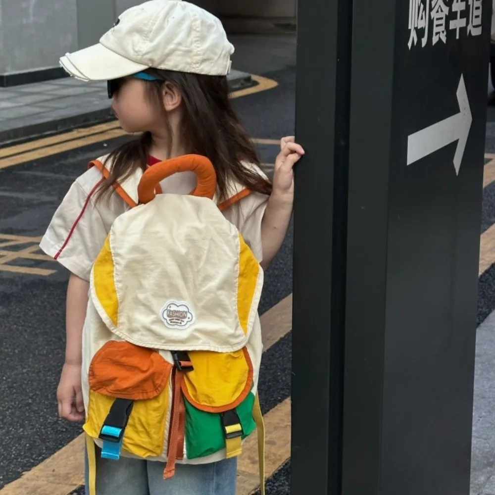 Color Matching 2 Sizes Parent-child Bags Korean Style Large Capacity Drawstring Schoolbag Nylon Multi-pocket Kids Backpack