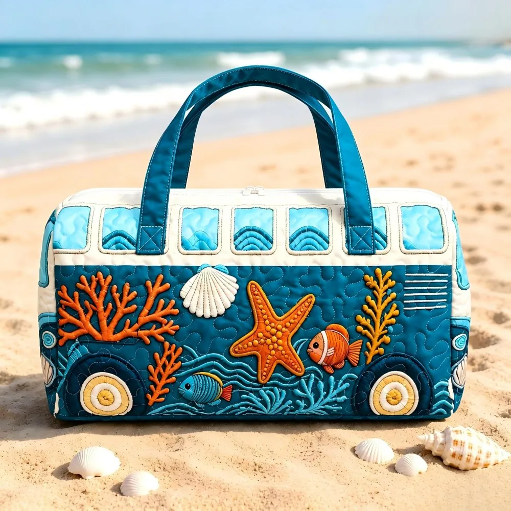 Binhai Bus Underwater World Coral Star Shell Printed Quilted Women's Large Capacity Luggage Outdoor Leisure Travel Handbag