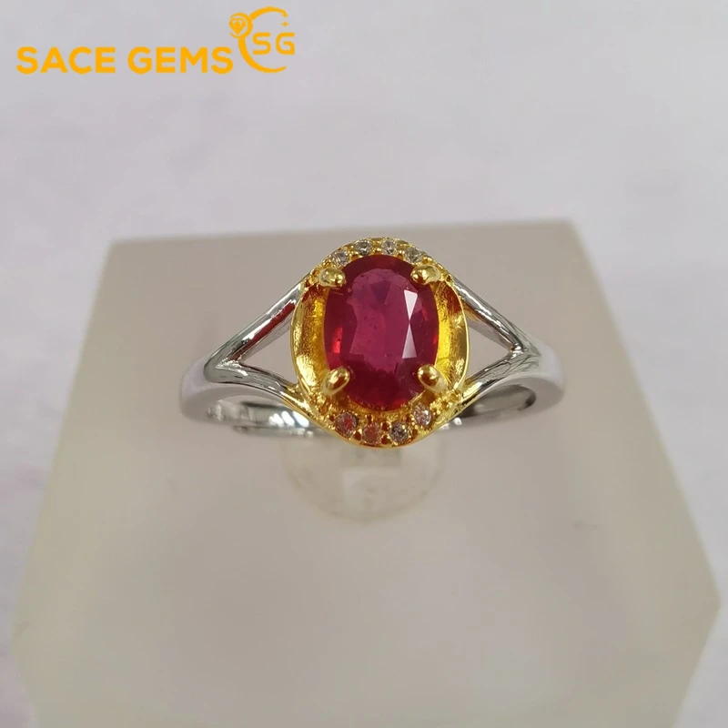 

SACE GEMS Ruby Gemstone Rings for Women Resizable 925 Sterling Silver Engagement Wedding Band Fine Fashion Jewelry Party Gifts