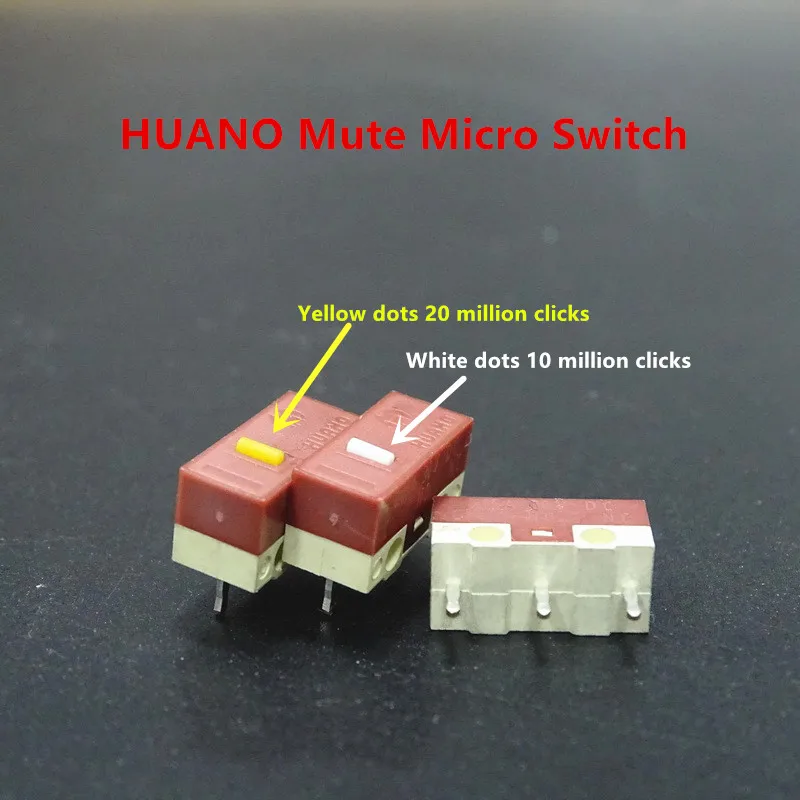 10 Stuks Nieuw Product HUANO Stille Microschakelaar Wit 10 Miljoen Geel 20 Miljoenen Klik Levenslange Computer Muis Mute Micro Switche