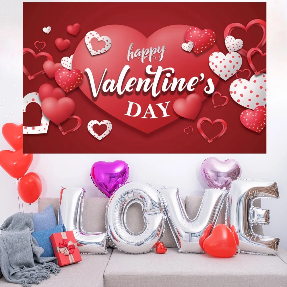 Happy Valentines Day Banner Valentines Day Theme Party Background Banner Valentines Backdrop Celebrate Photo Background Supply