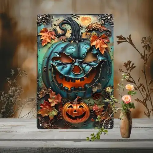 Halloween Wall Decor Vintage Metal Tin Sign - Iron Art Humorous Satirical Evil P-Aluminum