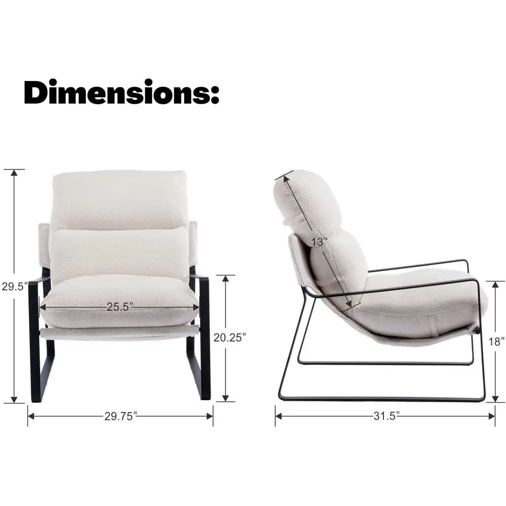 1-Pack ern Sherpa Accent Armchair, White | Sherpa Upholstered Living Room Chair With Metal Base & Thickened Cushion, Comy Single