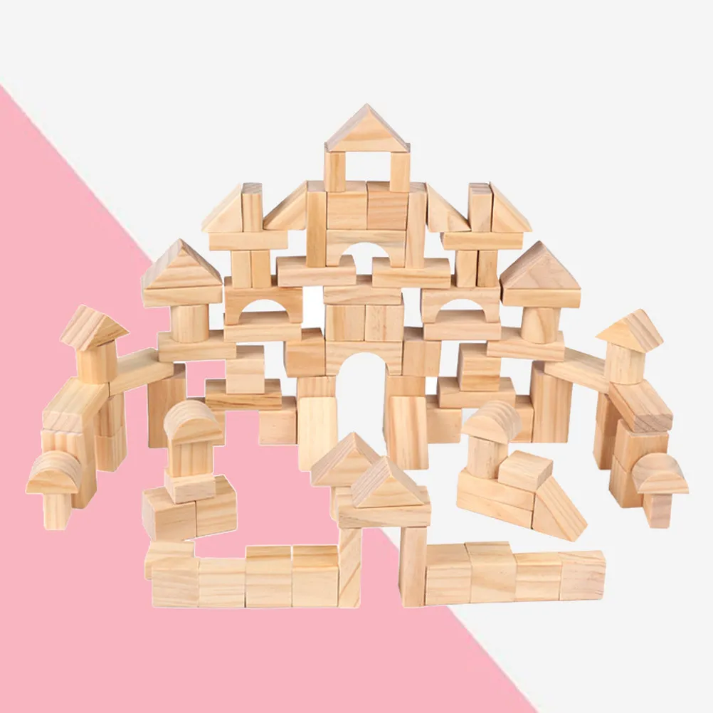 

100Pcs Wooden Natural Blocks Set Educational Castle Cubes for Boys Dexterity Development