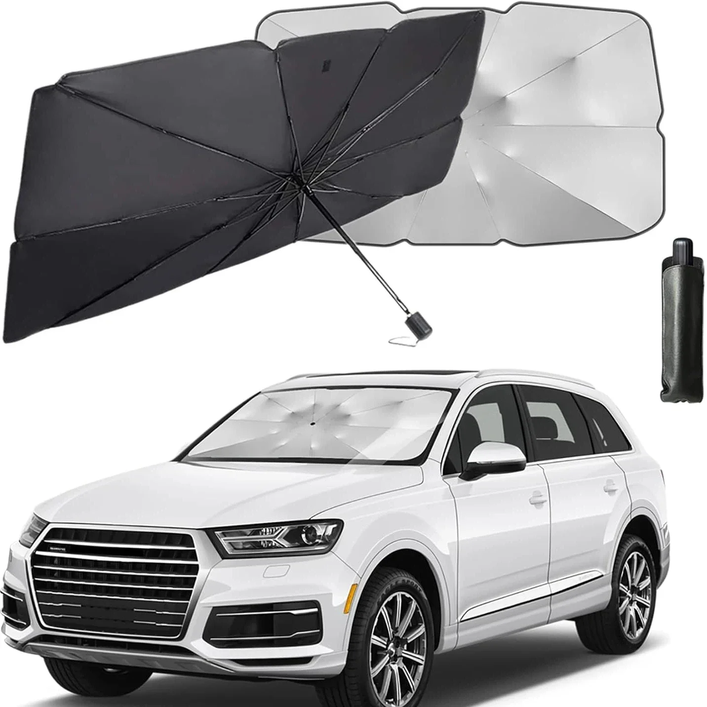 Car Windshield Sun Shade Umbrella Foldable Car Sunshade Front Window Cover for UV Ray Block & Sun Heat Car Sunshade Umbrella