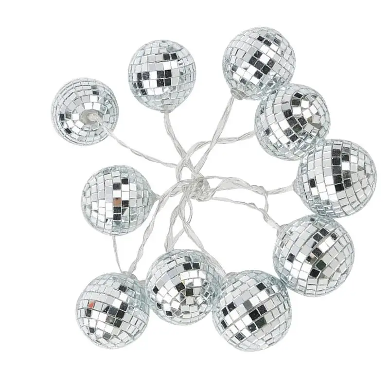 Disco Ball Ornaments Light 70s Disco Party Supplies 10pcs LED Ball Light Tree Light Balls Mirror Disco Ball With String Battery