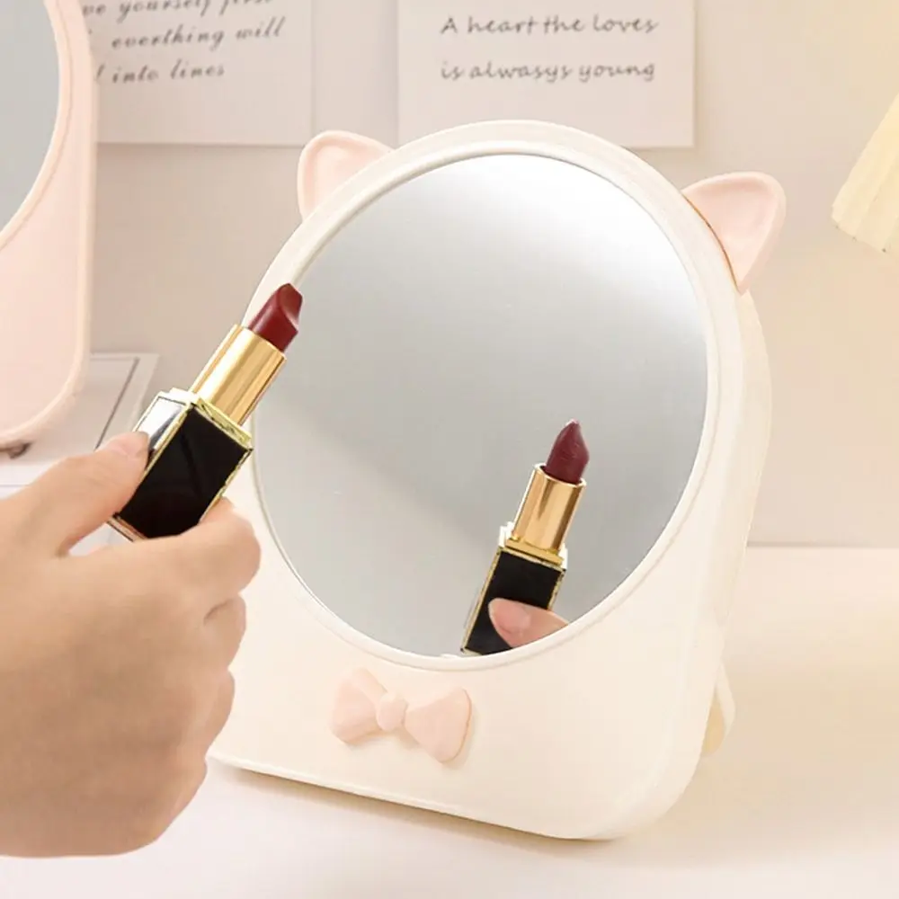 With Cosmetics Storage Box Makeup Mirror High Definition Dustproof Makeup Case Mirror Waterproof Cat Ear Dressing Mirror