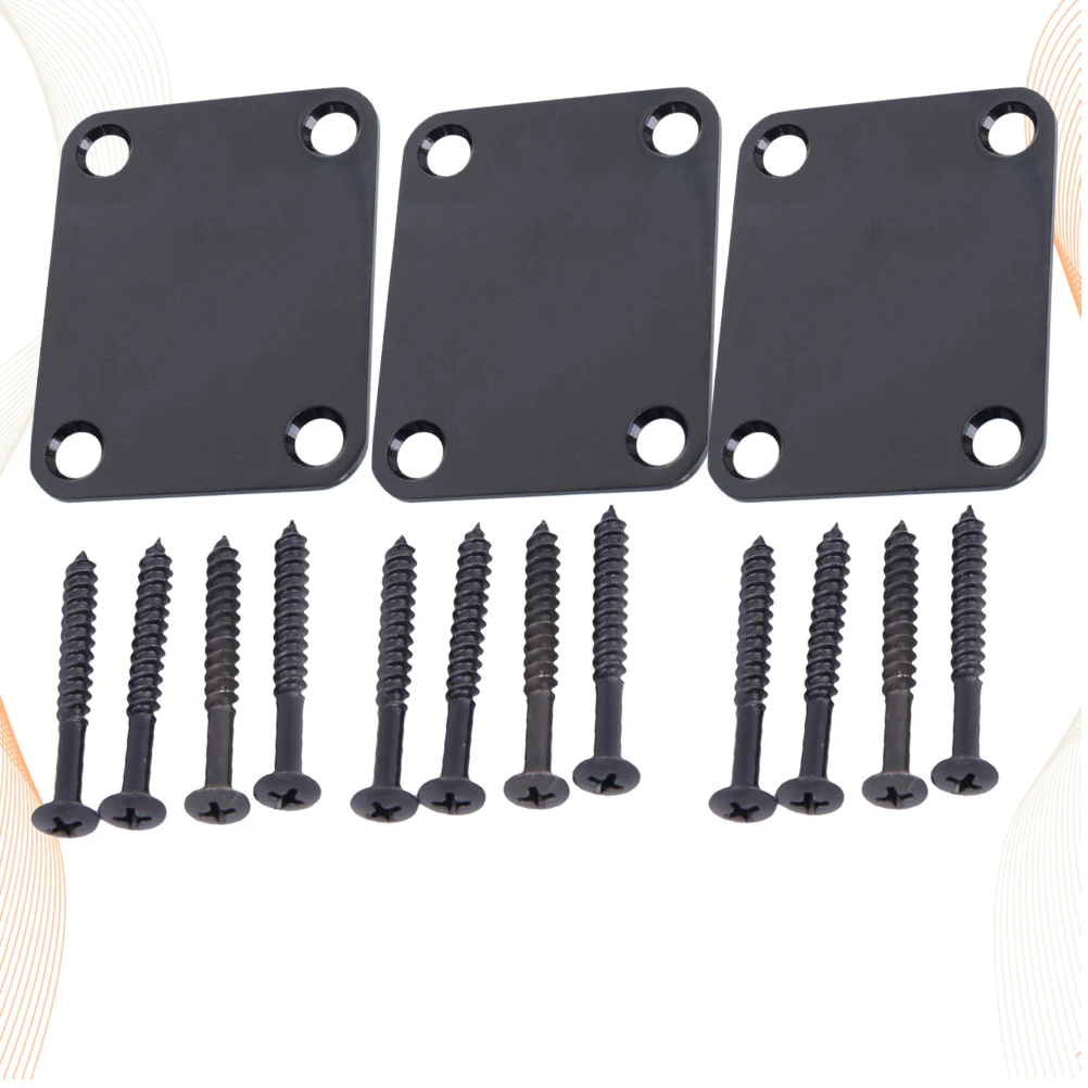 

3Pcs Guitar Neck Plate Ergonomic Precise Craftsmanship Reinforcement Board for Bass Guitars with Screws Black Guitar Neck Plate