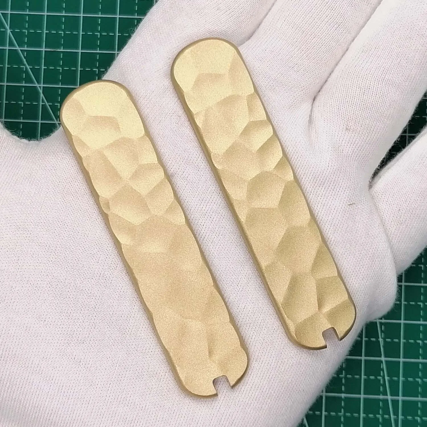 1 Pair Hand Made Rock Pattern Brass Scales with Slot for 74mm Victorinox Swiss Army Knife Scale 74 SAK Scale Replacement Modify