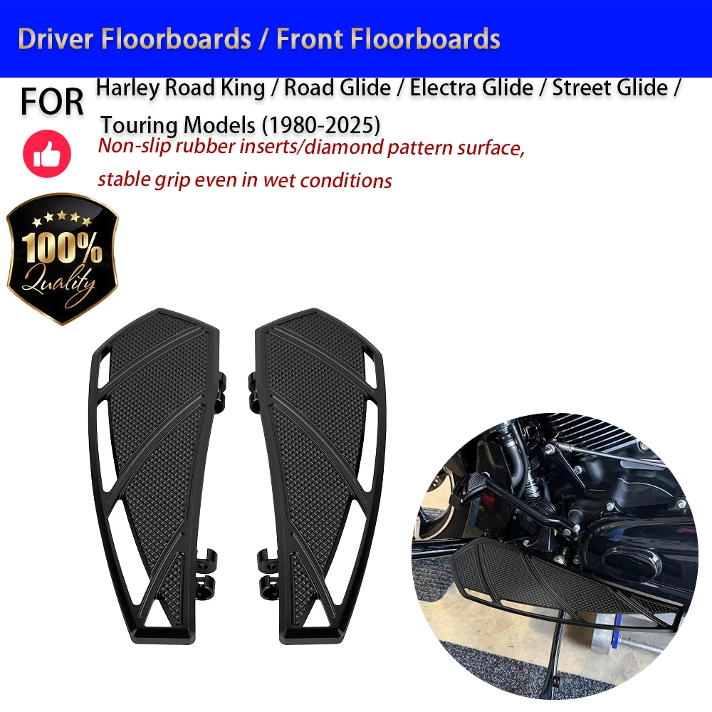 For Harley Road King Road Glide Street Glide 1980-2025 Driver Floorboards Oversized CNC No-Drill Accesorios Moto