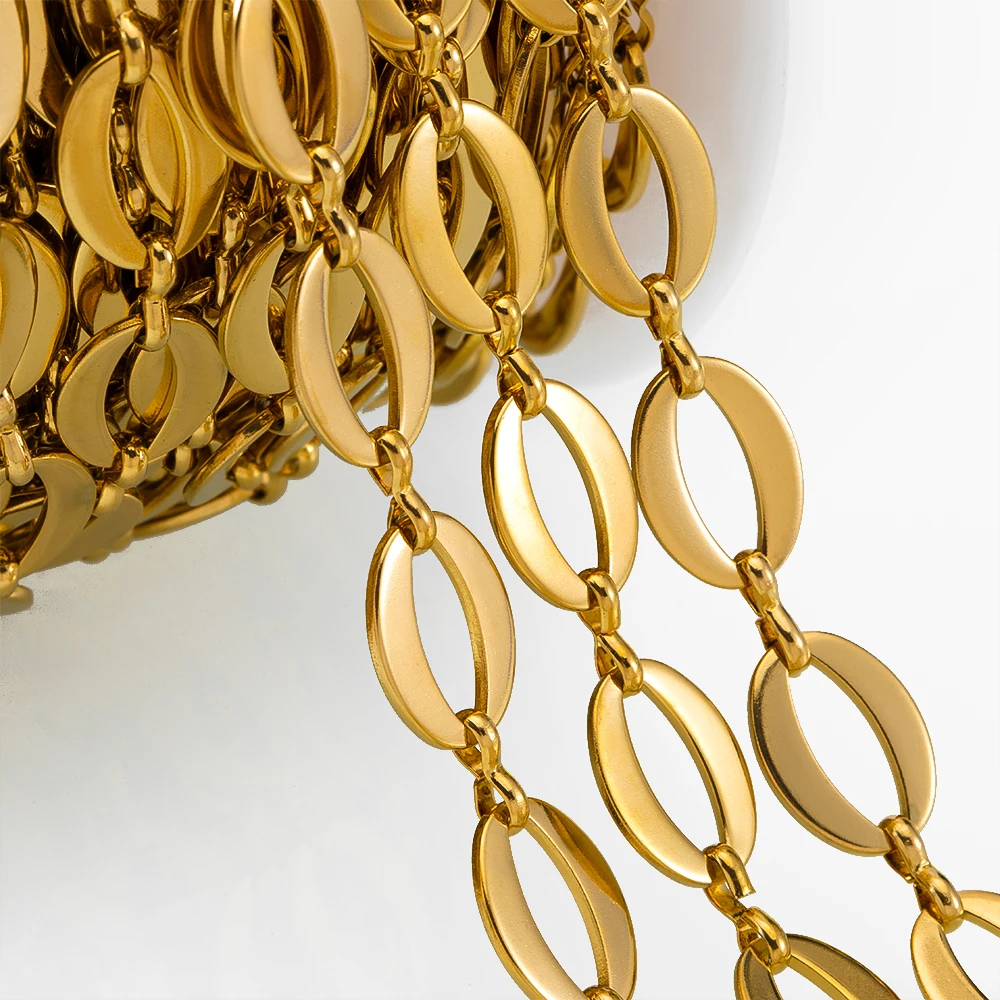 1meter Hollow Gold Plated Oval Shpae Cuban Necklaces Chain Stainless Steel Link Chains DIY Bracelets Jewelry Making Bags Chains
