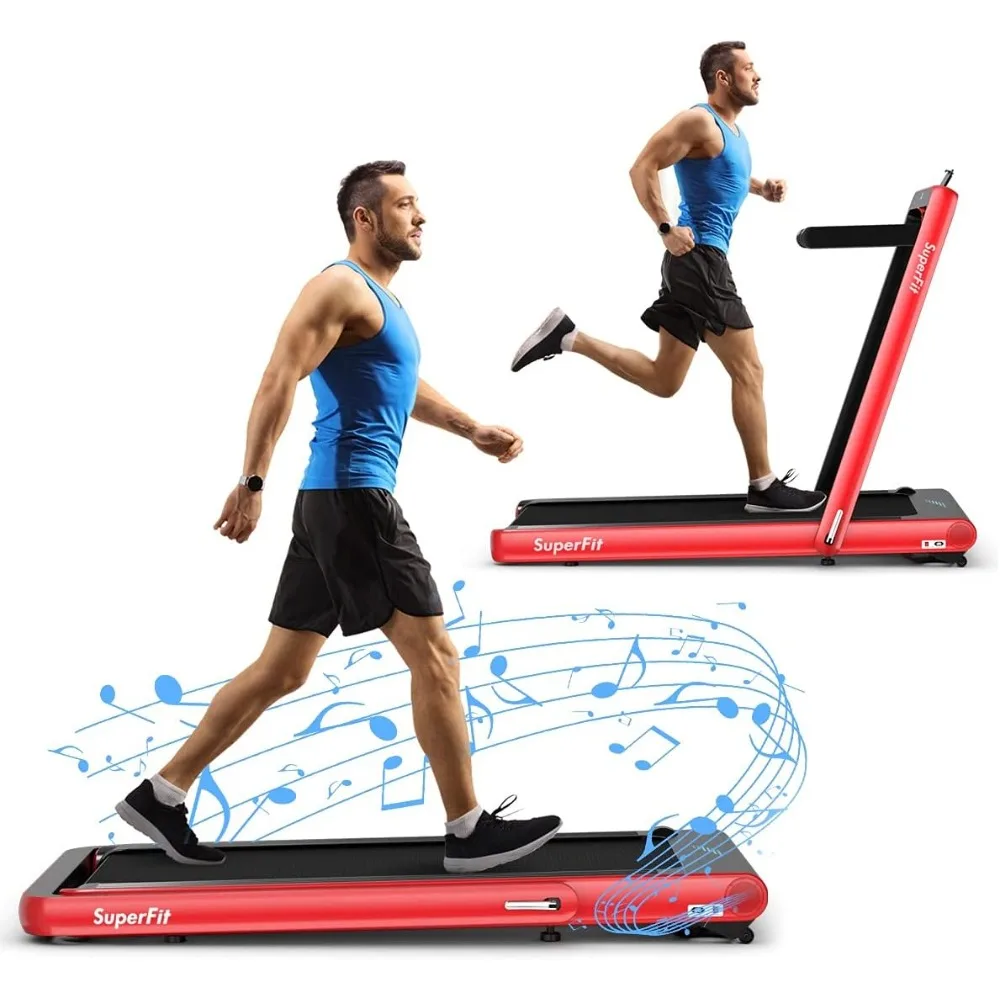 2 in 1 Folding Treadmill, 4.75HP Superfit Under Desk Electric Treadmill with APP Control, LED Touch Screen, Blue Tooth Speaker