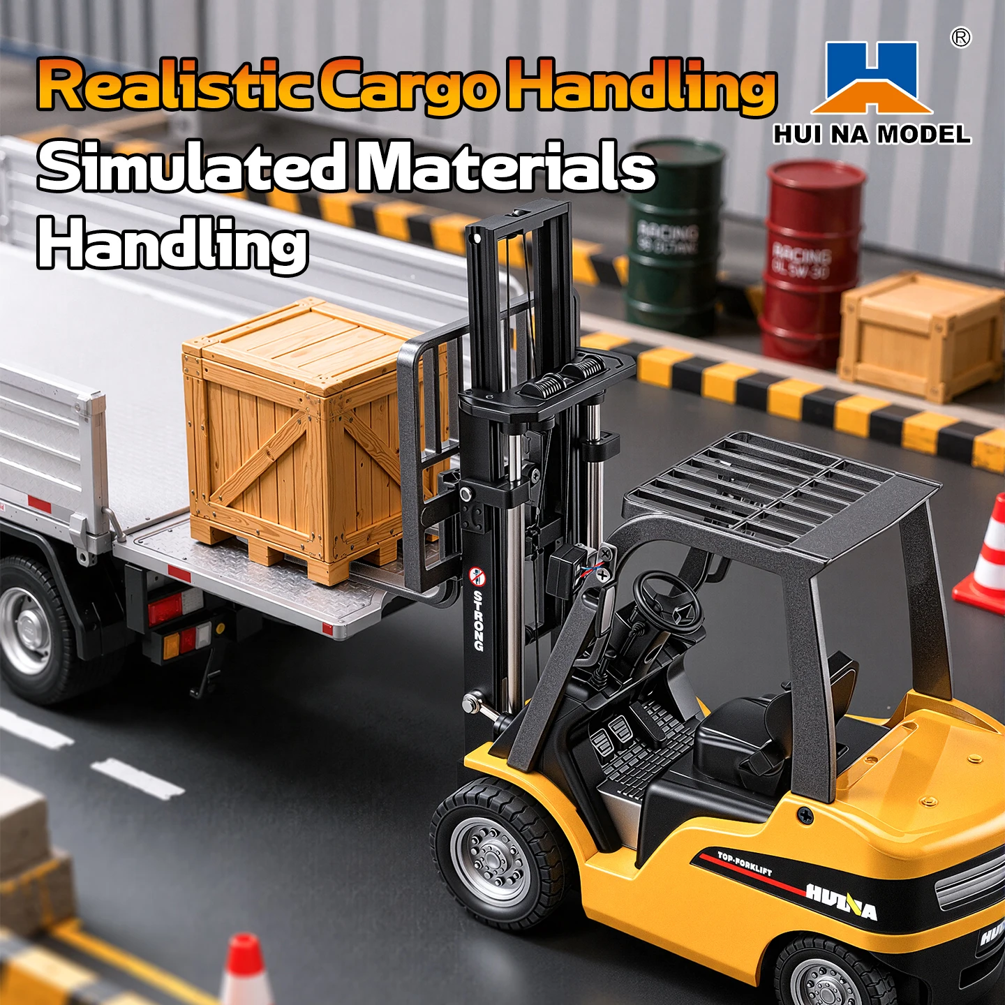 Huina 1/50 2.4G RC Forklift Truck 12CH Simulation Cargo Handling Remote Control Engineering Vehicle Toys Boy Birthday Gifts