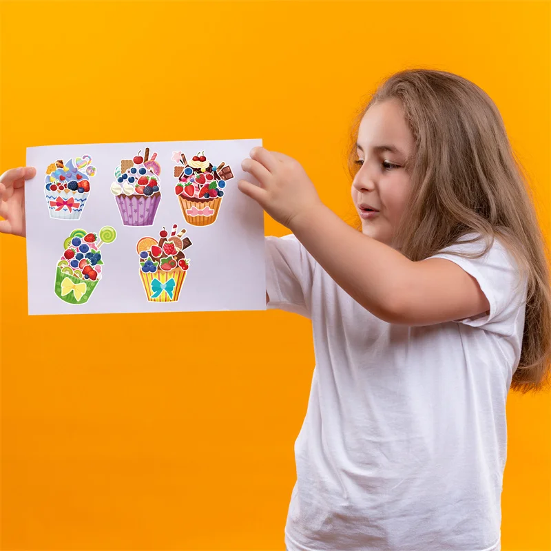 Make A Cupcake Sticker Sheets for Kids Sweet Create Your Own Cupcake DIY Puzzle Stickers Children Birthday Gifts Party Decals M