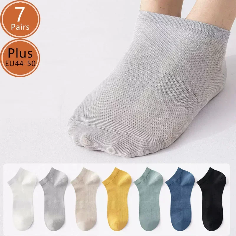 

7 Pairs Summer Ankle Socks Men Plus Large Size Cotton Thin Cool Loose Mesh Breathable,Deodorant Casual Business Boneless Socks