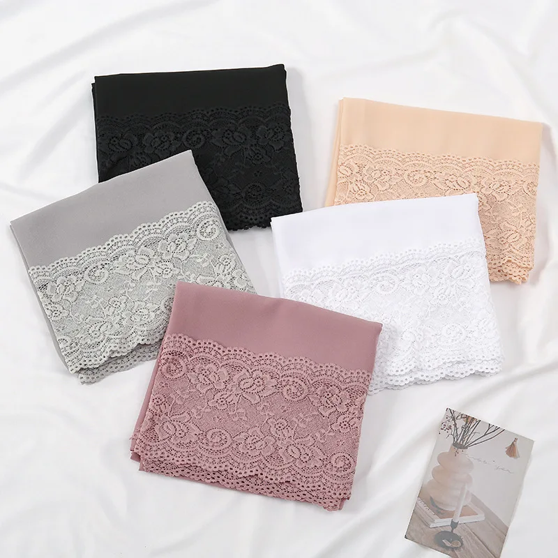 Plain Lace Floral Chain Bubble Chiffon Instant Hijab Shawl Lady High Quality Wrap Headband Stoles Bonnet Muslim Sjaals 180*82cm