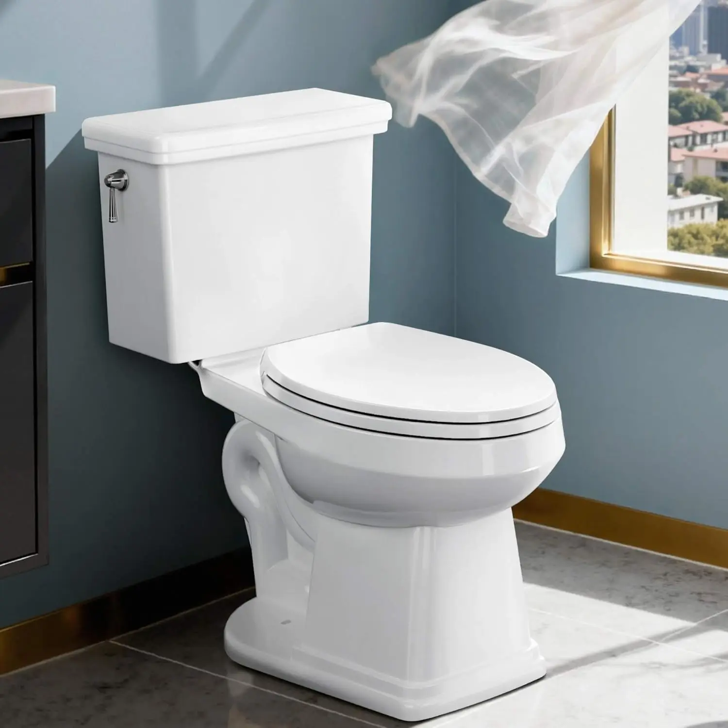 

17" ADA Height Toilet Elongated with Soft Close Seat & 360° TSUNAMI Flush 1.28 GPF, WaterSense/1000g Map Certified, NANO CLEAN C