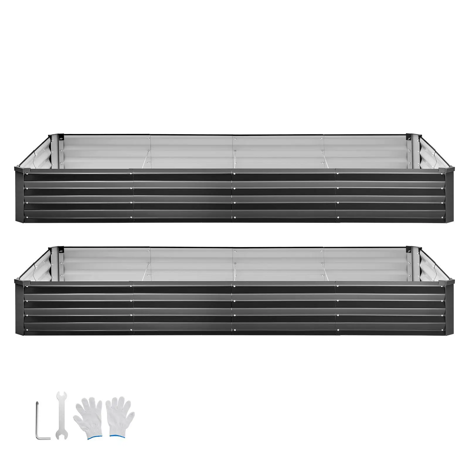 2 Pack Galvanized Raised Garden Beds, 8 x 4 x 1 ft, Rectangular Metal Planter Boxes Kit Outdoor, Bottomless Elevated Planting