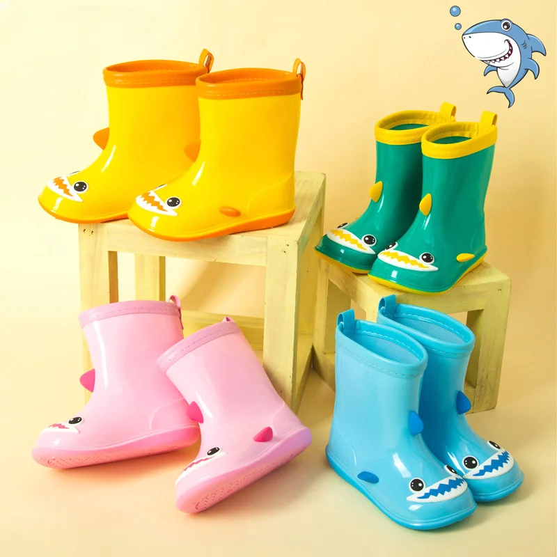 3D Cartoon Shark Children Rain Boots Non-slip Baby Flat Simple Soft Kids Fashion Boys and Girls Four Seasons Water Shoe Non-slip
