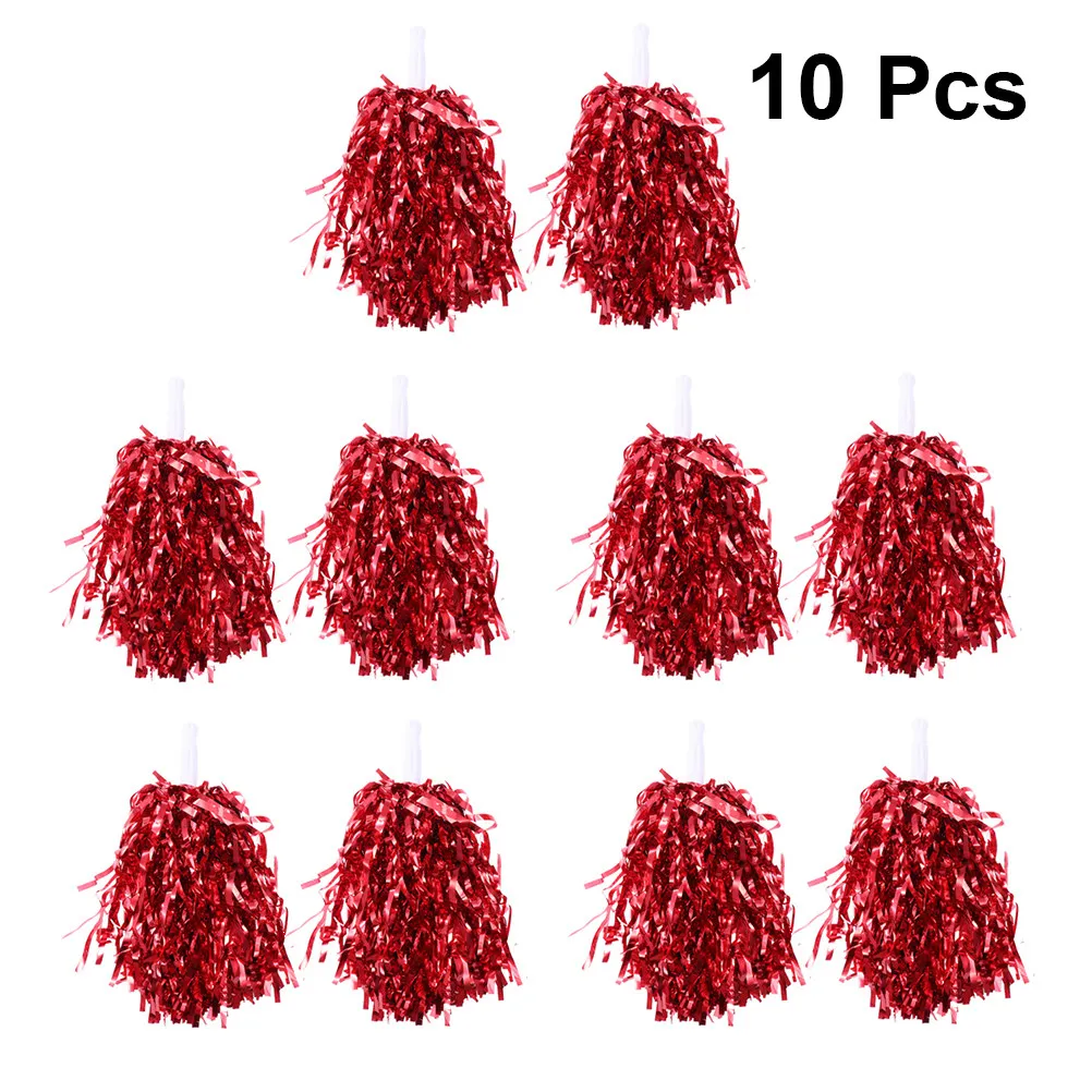 

10Pcs Plastic Pom Balls for Cheerleading Glitter Finish Smooth Ring Handle Design Ideal for School Sports
