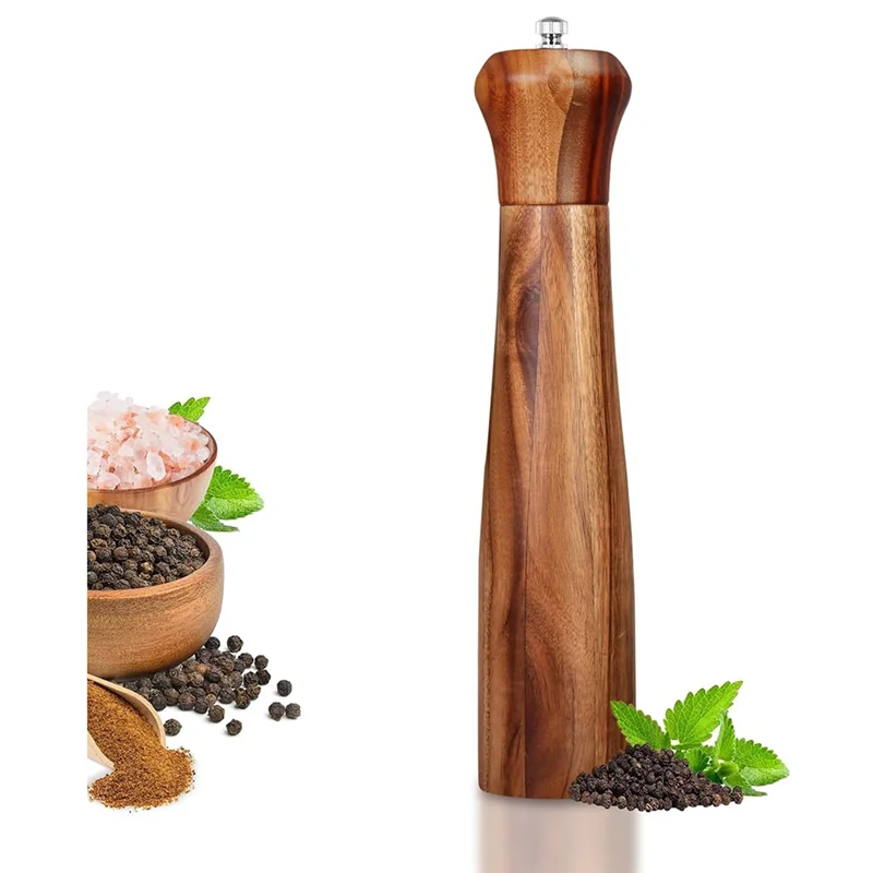 HLZS-Adjustable Rotor 10 Inch Tall Wood Pepper Grinder Or Salt Mill Wooden With An Elegant Design
