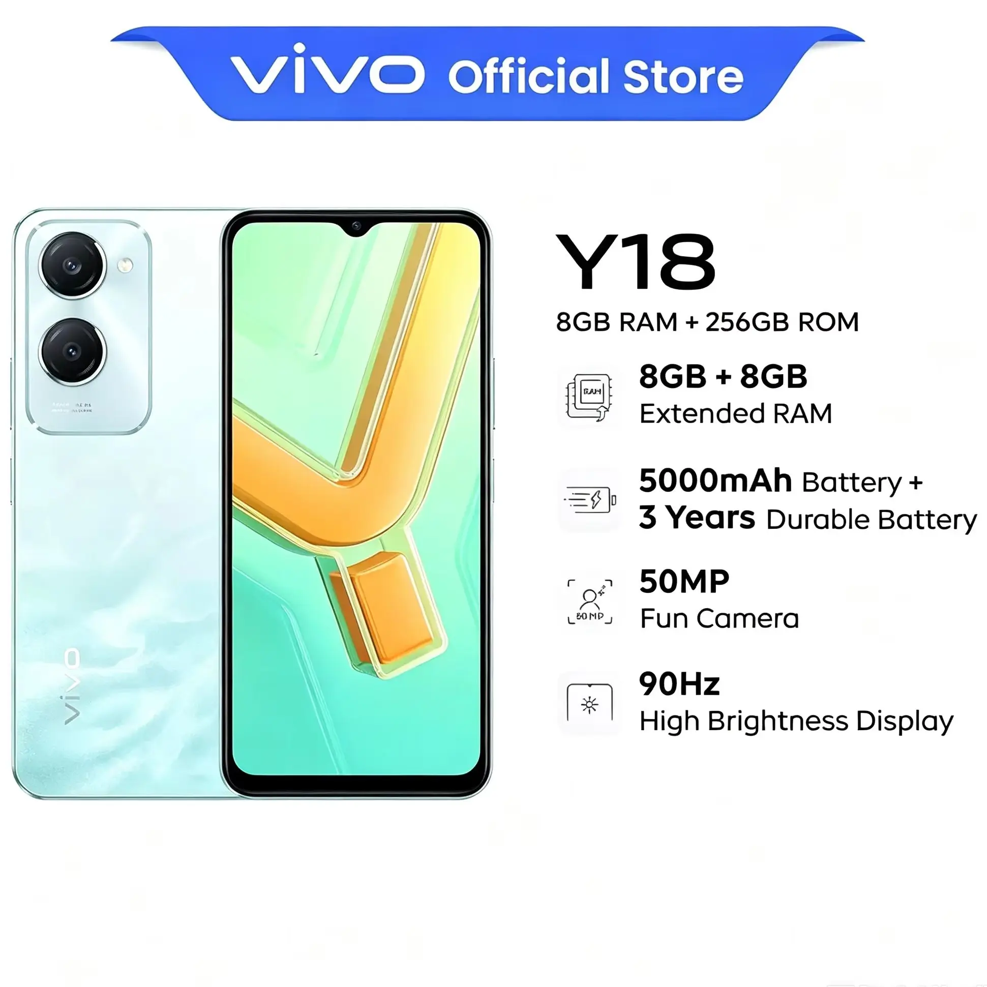 VIVO Y18 2026 High-Performance Smartphone 8+256GB 90Hz 5000mAh Unlocked for Global Use New Model