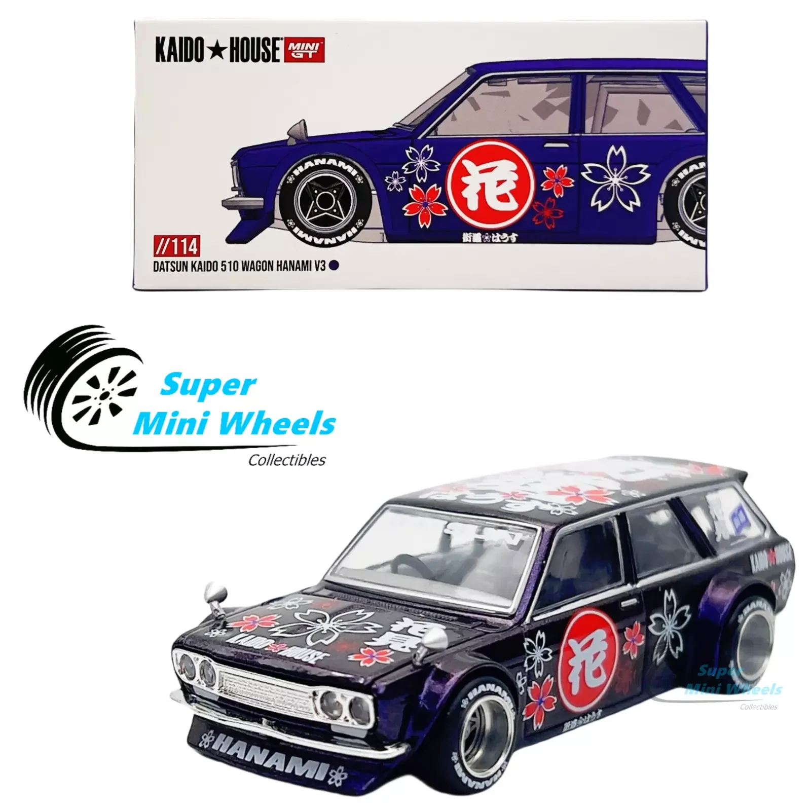 Mini GT x Kaido House 1:64 Datsun 510 Wagon Hanami V3 – Magic Purple #114 Diecast Metal Car Collect Limited Edition Hobby Toys