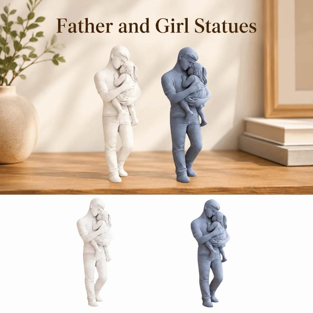 Gifts 3D Printed Father and Girl Statues Standing Decoration Hug Sculpture Unique Cute Desktop Girl Figurine Crafts